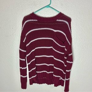 AMERICAN EAGLE knit burgundy white striped sweater small